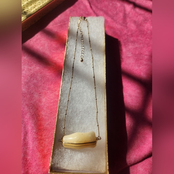 Handmade Necklace, Natural Stone, Citrine Nugget, Gold Wire Ball&Chain, Clasps - Picture 2 of 2